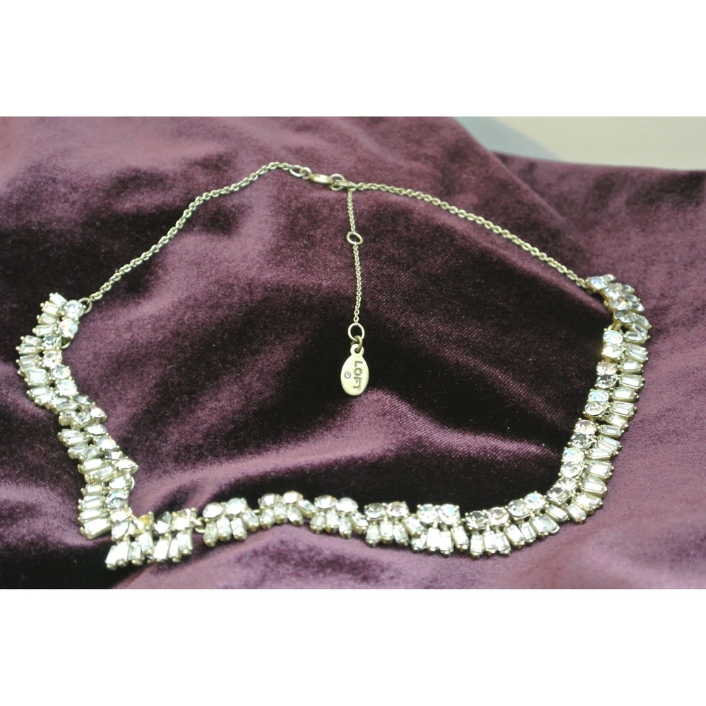 Loft Crystal Baguette Statement Silver Tone Adjustable Necklace OS